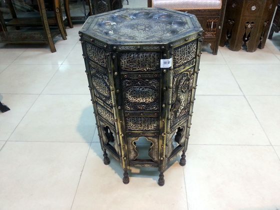 Tall octagonal inlaid table