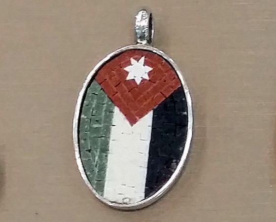 Oval mosaic pendant with the flag of Jordan