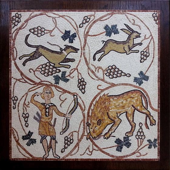 Mosaic of vine scrolls with animals