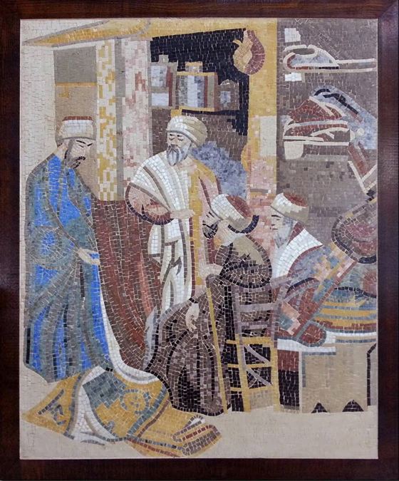 Mosaic of a market scene